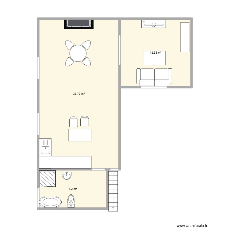 Plan maison 2d. Plan de 3 pièces et 54 m2