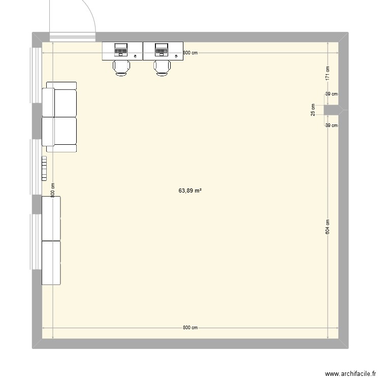 Plan du CDi. Plan de 1 pièce et 64 m2