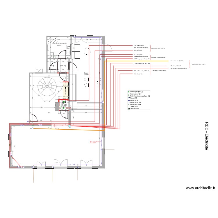 rez de chaussée electricité. Plan de 0 pièce et 0 m2