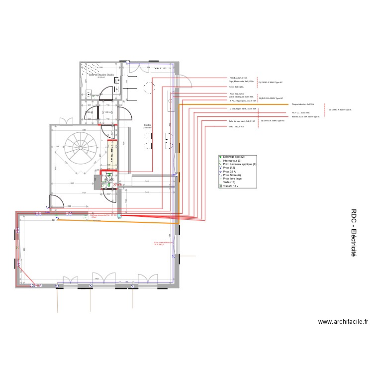 rez de chaussée electricité. Plan de 0 pièce et 0 m2