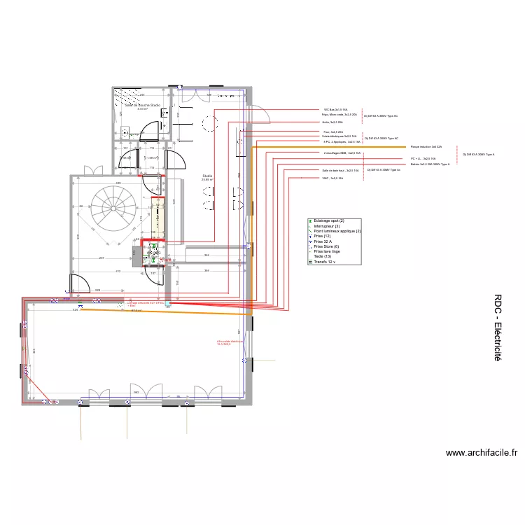 rez de chauss&eacute;e electricit&eacute;. Plan de 