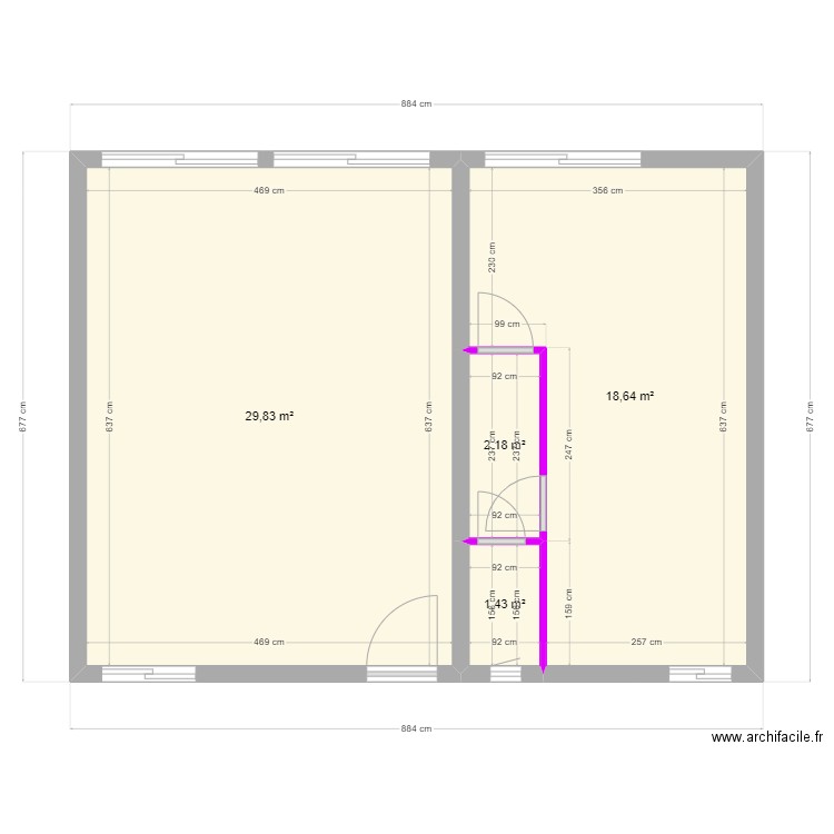 extension dalle placo. Plan de 4 pièces et 52 m2
