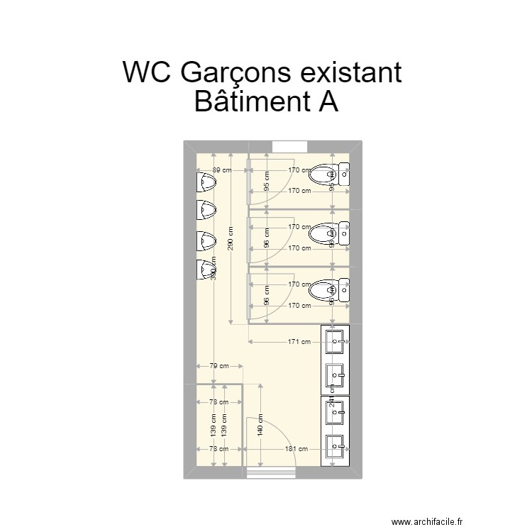 wc bat A garçons  existant . Plan de 0 pièce et 0 m2