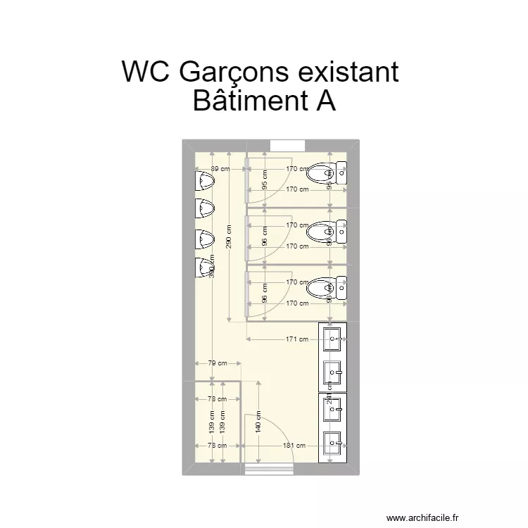 wc bat A gar&ccedil;ons  existant . Plan de 
