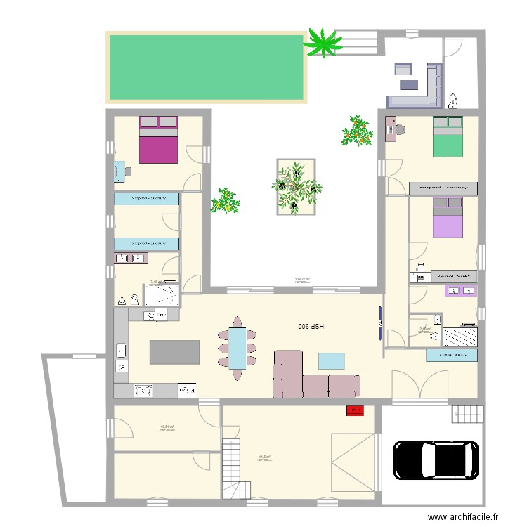 PLAN INETERIEUR MONTAREN SANS COTES . Plan de 6 pièces et 205 m2