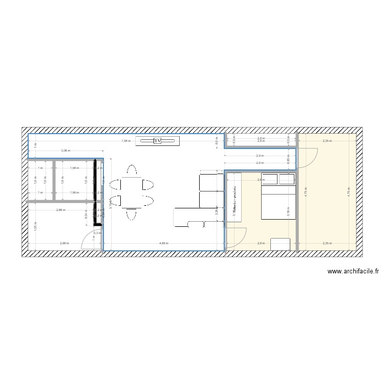 Plan logement F. Bonnegre. Plan de 9 pièces et 60 m2