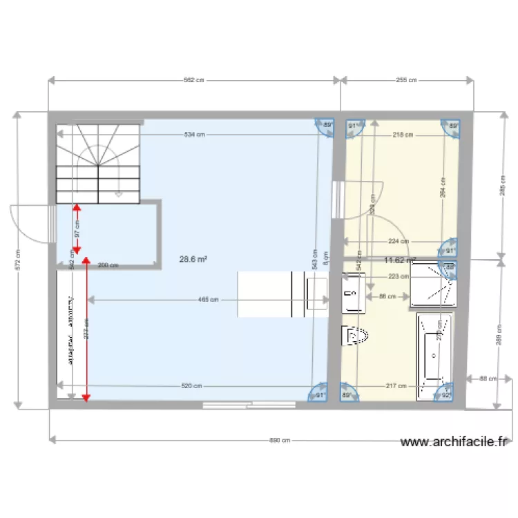 chambre titi SDB. Plan de 