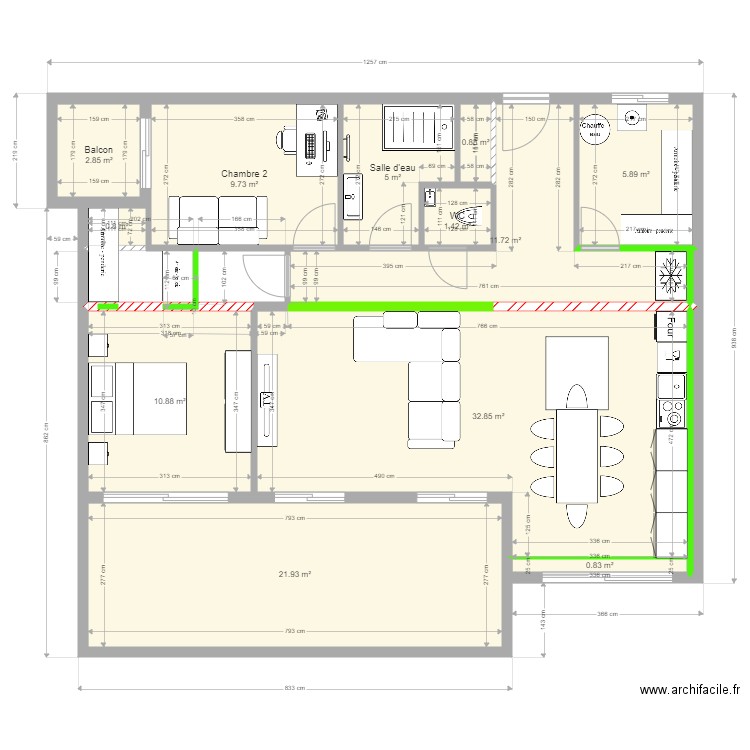 rlp. Plan de 12 pièces et 105 m2