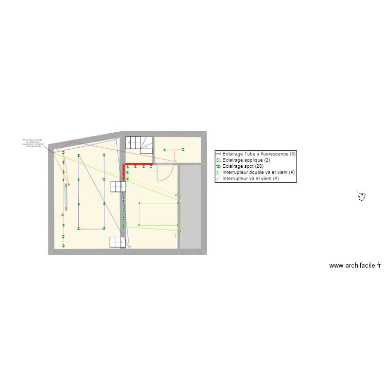 Plan Luminaires Comble Coemont. Plan de 4 pièces et 37 m2