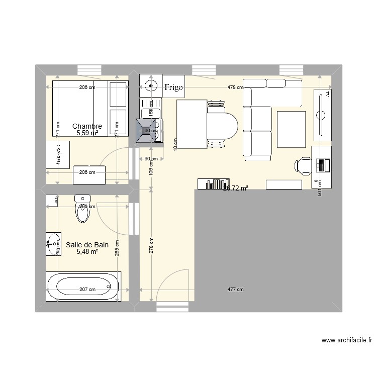 Appart Asnières. Plan de 3 pièces et 38 m2