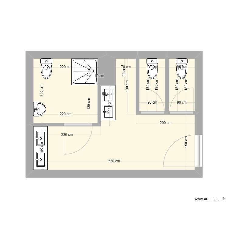 wc rdc hotel. Plan de 3 pièces et 19 m2