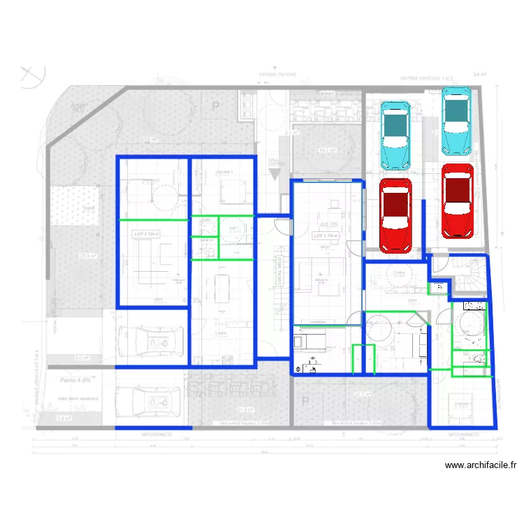 4 appartements. Plan de 