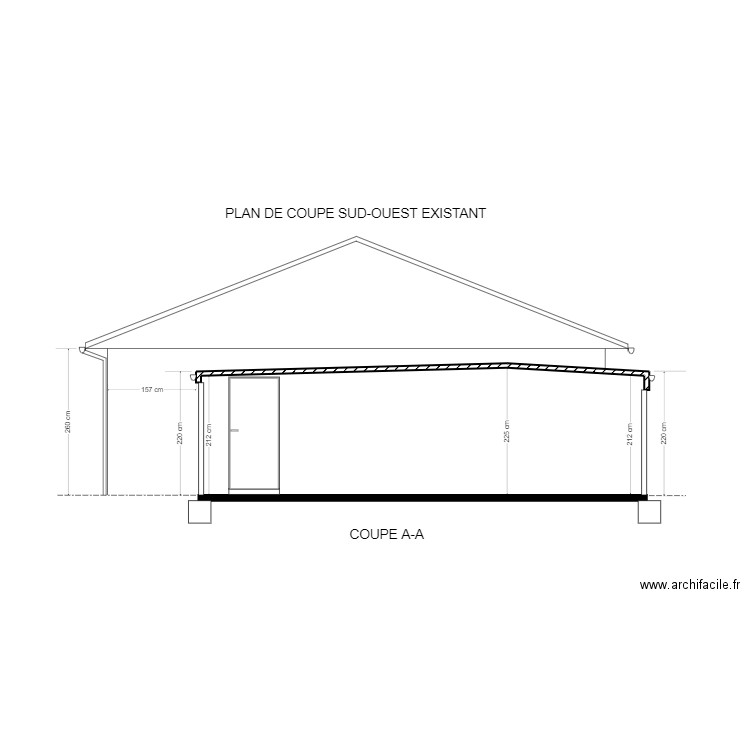 Plan de coupe sud-ouest / Existant . Plan de 0 pièce et 0 m2