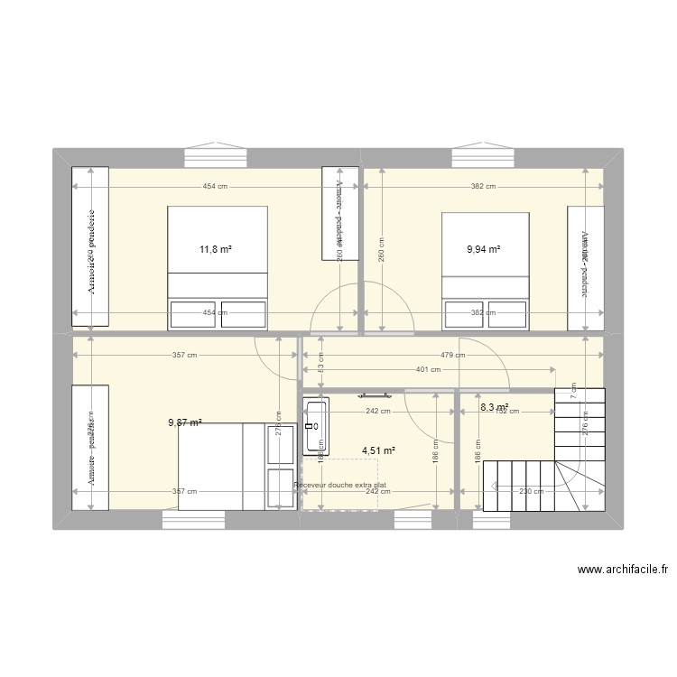 etage6. Plan de 5 pièces et 44 m2