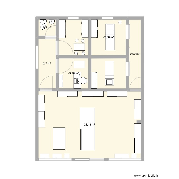 Boutique Sabine. Plan de 6 pièces et 34 m2