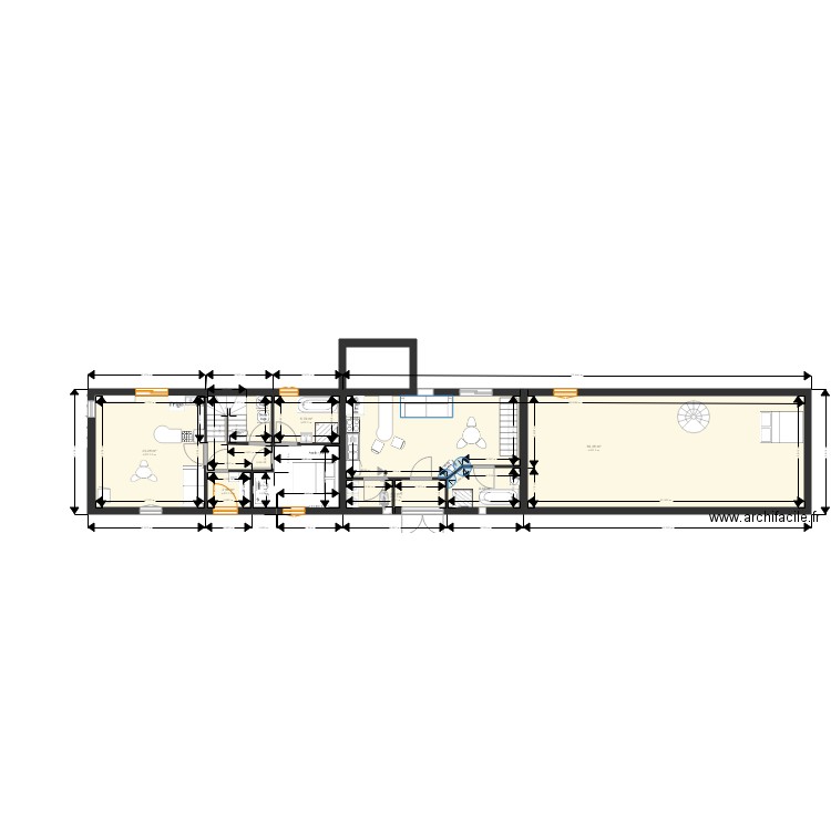 Projet 3. rez de chaussée maison bleue et petite grange.. Plan de 7 pièces et 135 m2