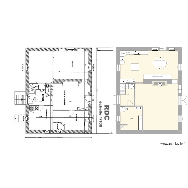 cuisine Marzelle. Plan de 3 pièces et 103 m2