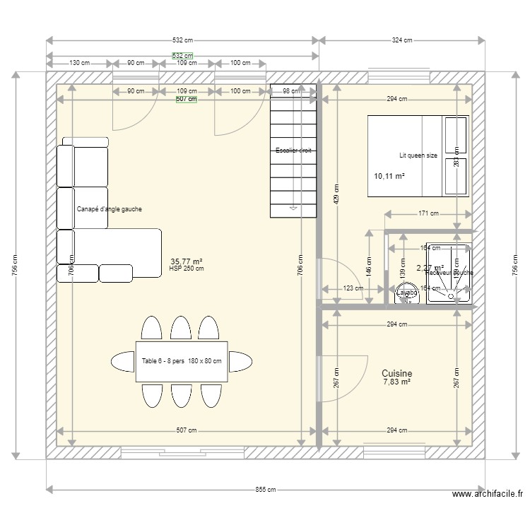 PROJET ETIOLLES. Plan de 4 pièces et 56 m2