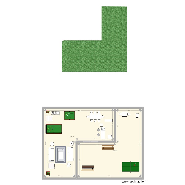 Espace détente 3. Plan de 2 pièces et 160 m2