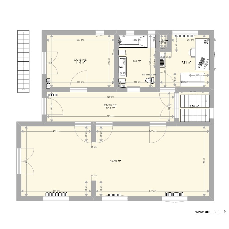 Maison Chambéry 1er étage  APRES. Plan de 7 pièces et 84 m2