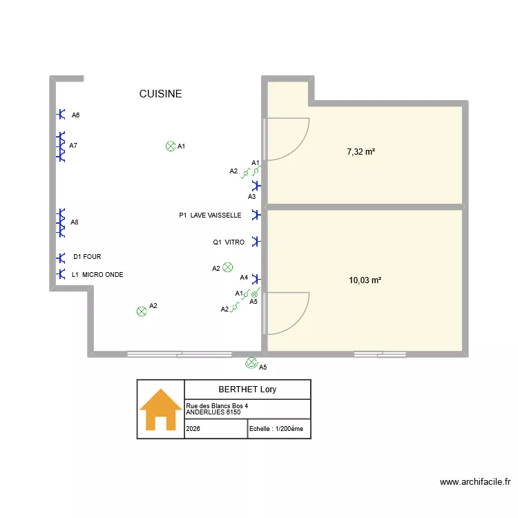 CUISINE. Plan de 2  et 17 m²