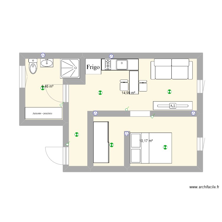 2222. Plan de 3 pièces et 31 m2