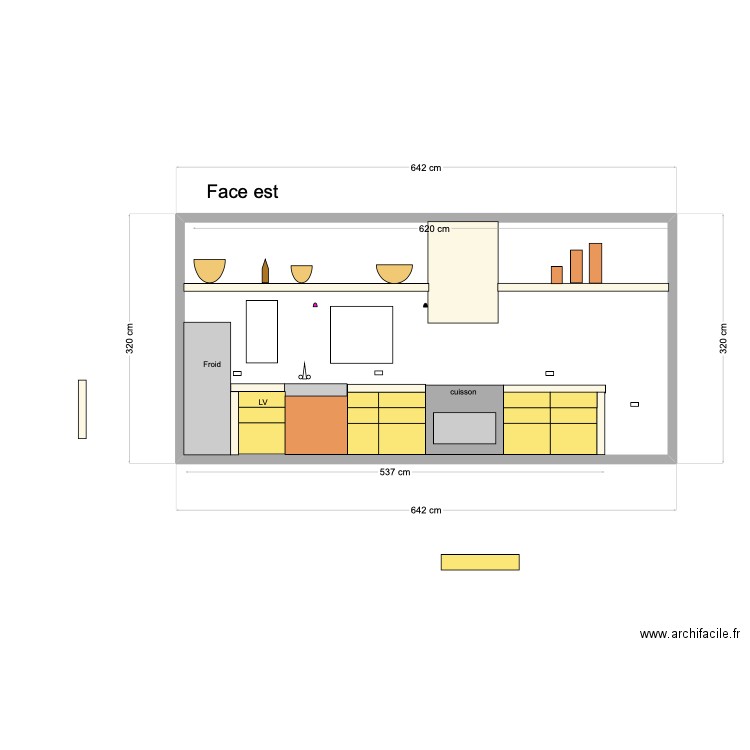 plan cuisine E. Plan de 1 pièce et 19 m2