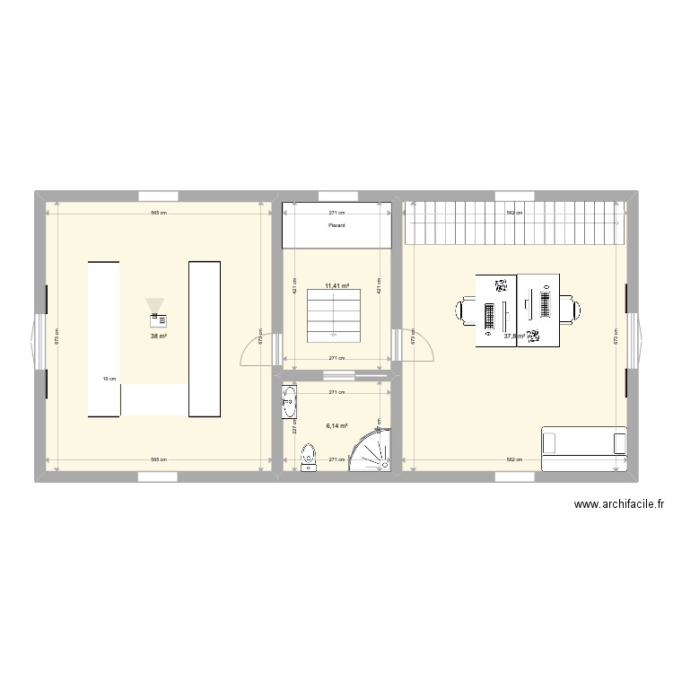 Plan 1er étage pressoir Mareuil objectif bureaux. Plan de 4 pièces et 93 m2