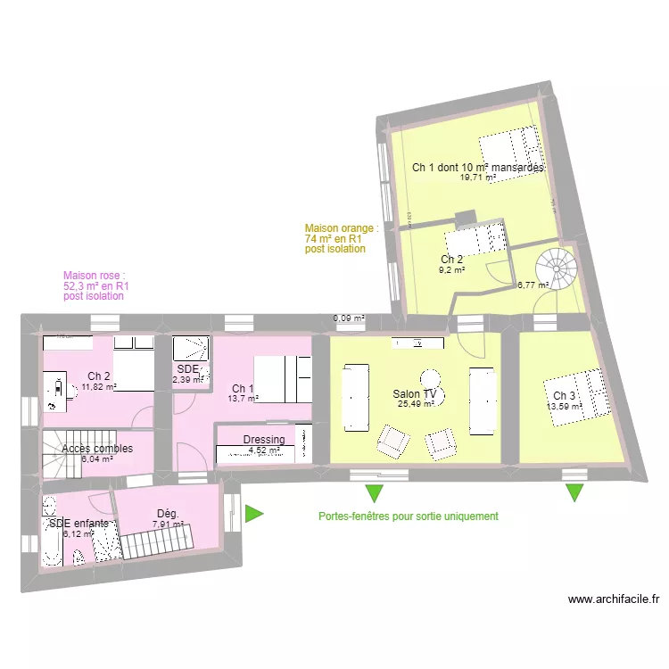 Poleymieux - division OK 2 lots ETAGE. Plan de 