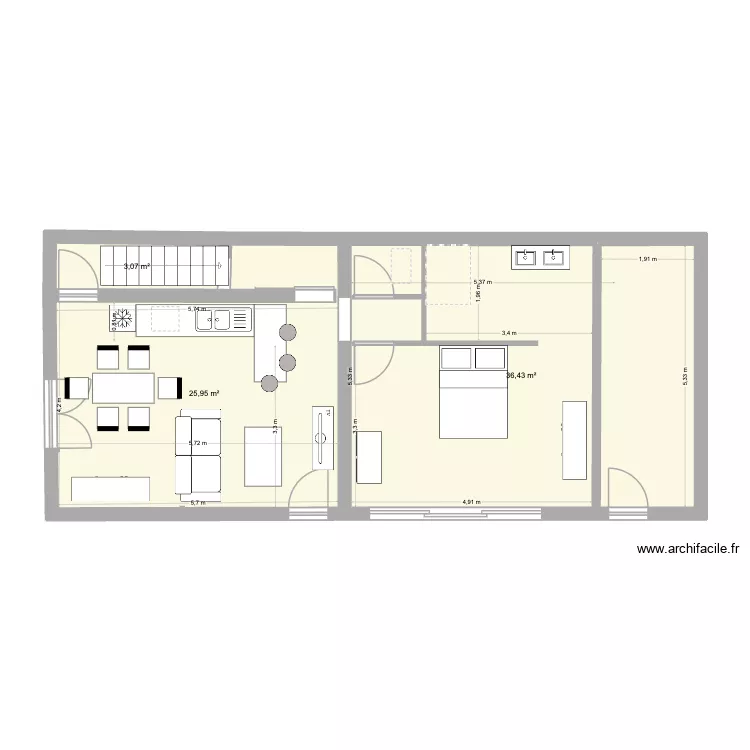 La maison de la tante. Plan de 3 et 65 m² La maison de la tante. Plan de 3 et 65 m²