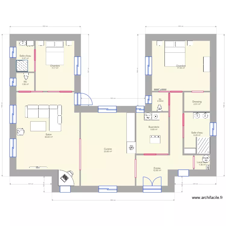 Maison U corse am&eacute;nagements. Plan de 