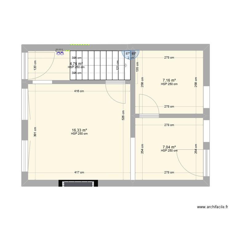 Calonne . Plan de 4 pièces et 35 m2