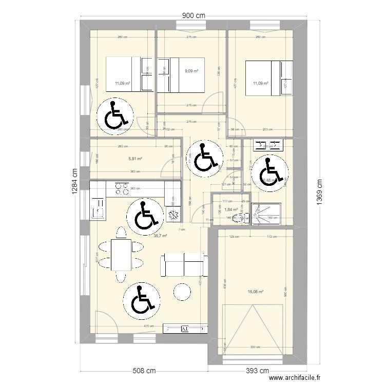 MAITRE2. Plan de 8 pièces et 96 m2