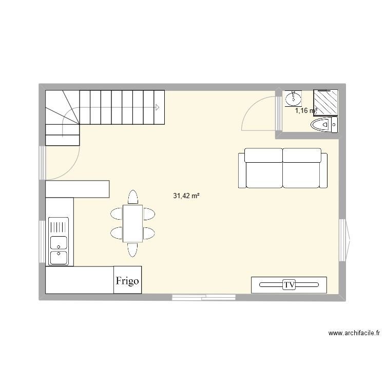 2e essaie 7*5. Plan de 2 pièces et 33 m2