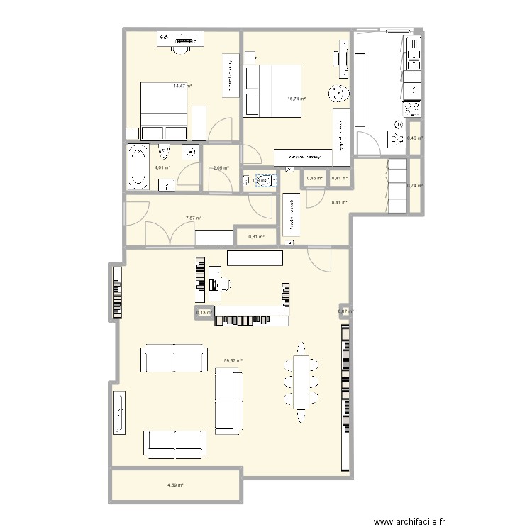 Plan aménagement 8. Plan de 16 pièces et 122 m2