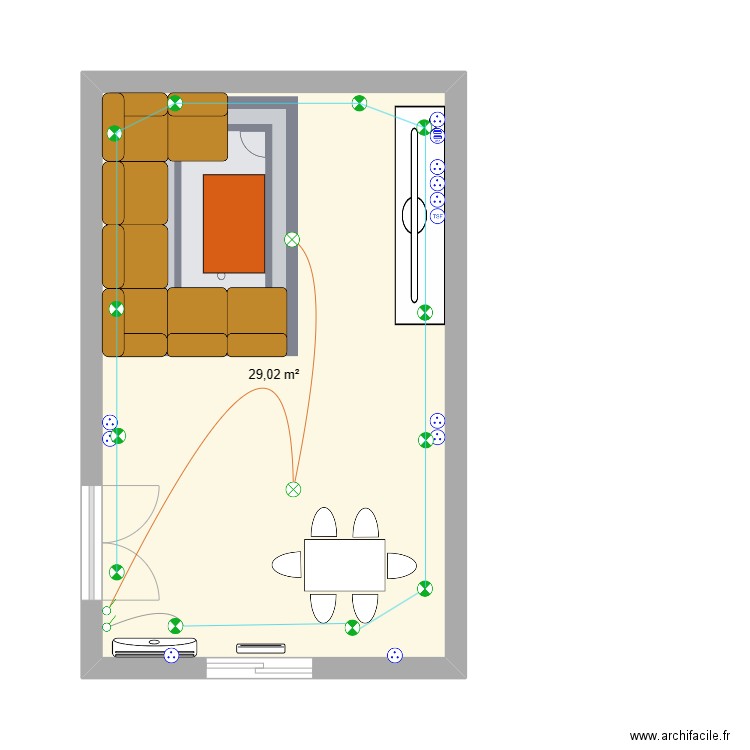 plan Salon TA. Plan de 1 pièce et 29 m2
