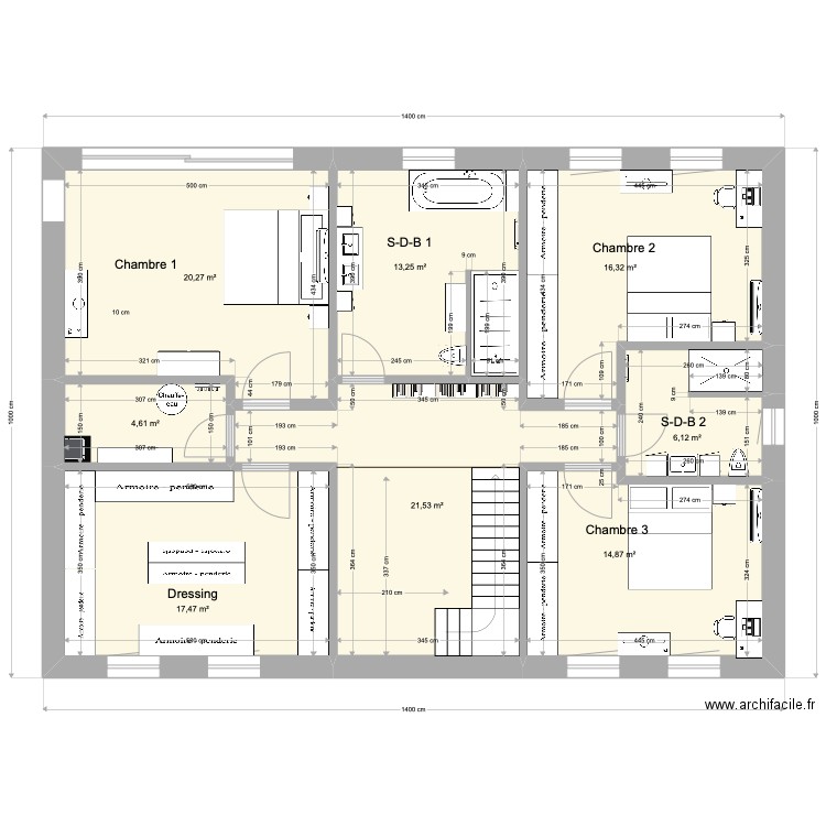 Etage maison Warsage. Plan de 8 pièces et 114 m2