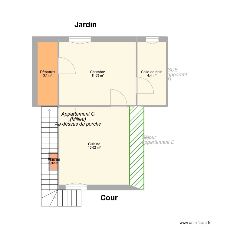 Appartement C - Rte de Lyon. Plan de 5 pièces et 32 m2