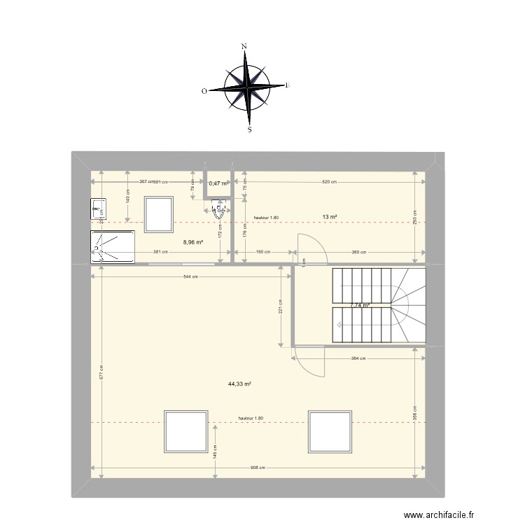 Grenier V2 09/03/2022. Plan de 5 pièces et 75 m2