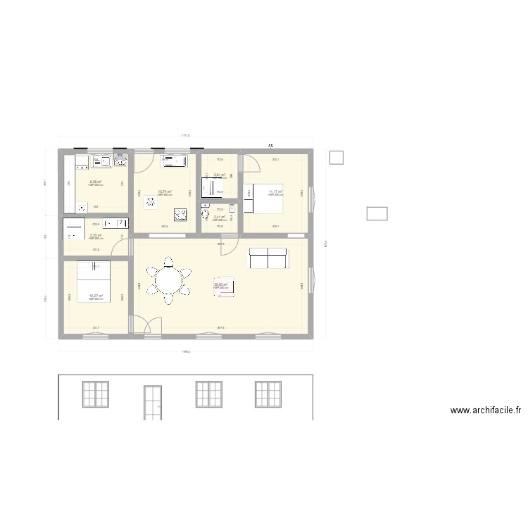 Plan 2023 g1. Plan de 8 pièces et 88 m2