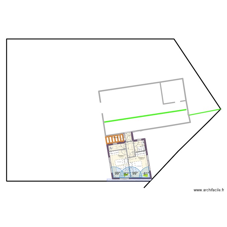 Rectangle 2 Ch 30 M2 WC-SdE avec mur VFF Tonnelle. Plan de 0 pièce et 0 m2