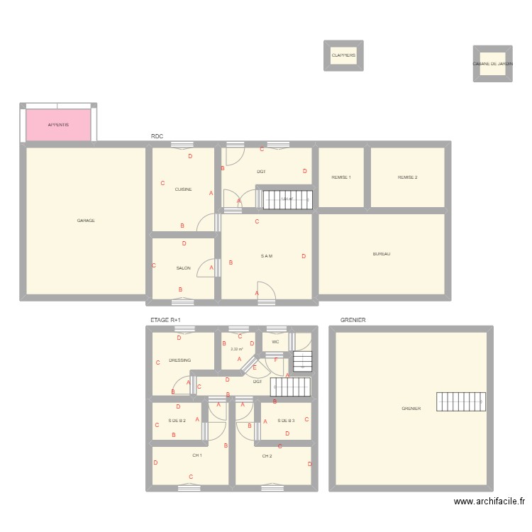 YAXLEY. Plan de 22 pièces et 199 m2