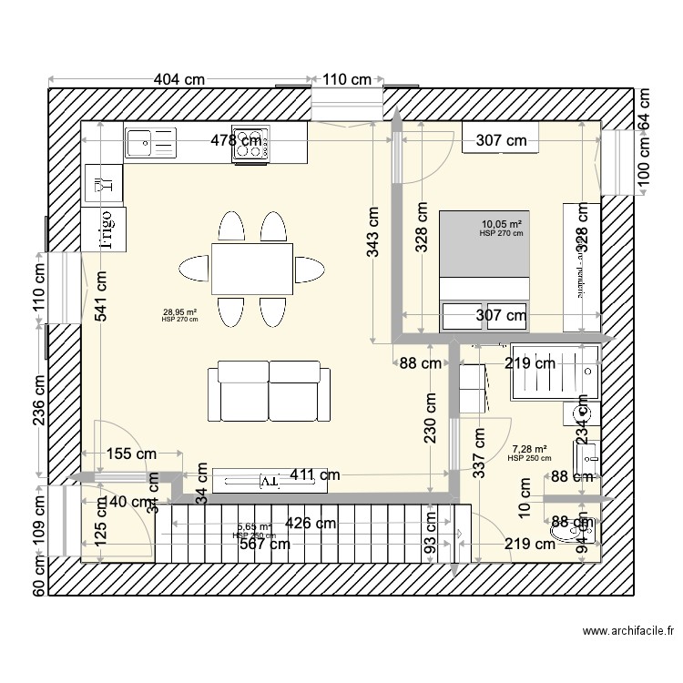 SANDRANS RDC. Plan de 4 pièces et 52 m2