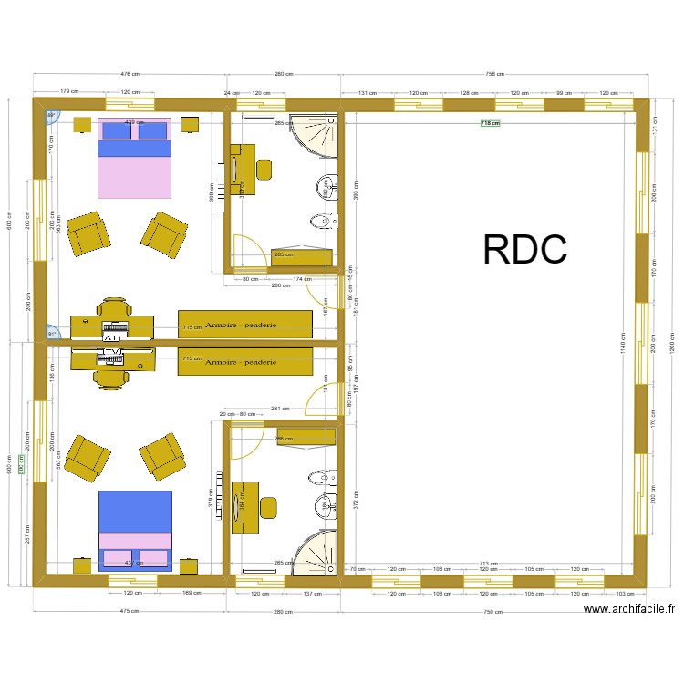 N°3-3 COUPE COMBLES / CHAMBRES - 1er étage.. Plan de 5 pièces et 160 m2