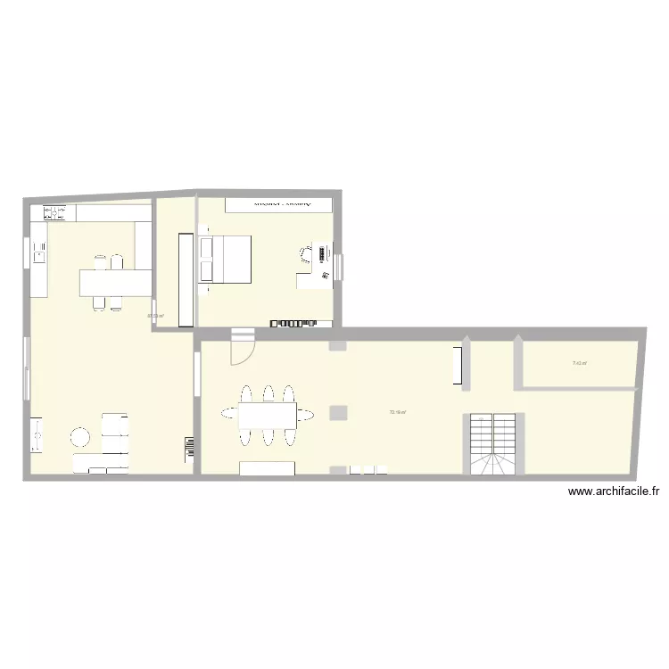 maison plan  3 salon baie vitree. Plan de 