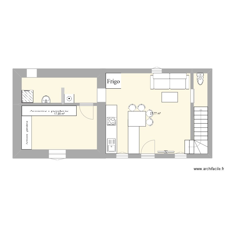 R1 TOURRETTE. Plan de 2 pièces et 46 m2