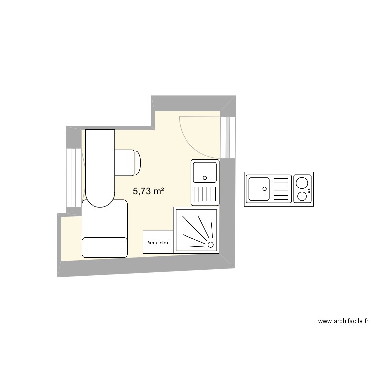 Chambre de bonne 1. Plan de 1 pièce et 6 m2