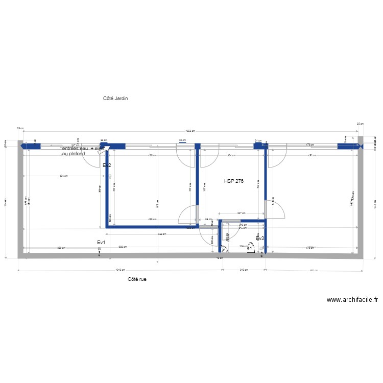 sous sol  cloisons et portes. Plan de 4 pièces et 82 m2