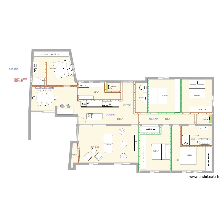 projet minihy treguier perso 2. Plan de 15 pièces et 164 m2