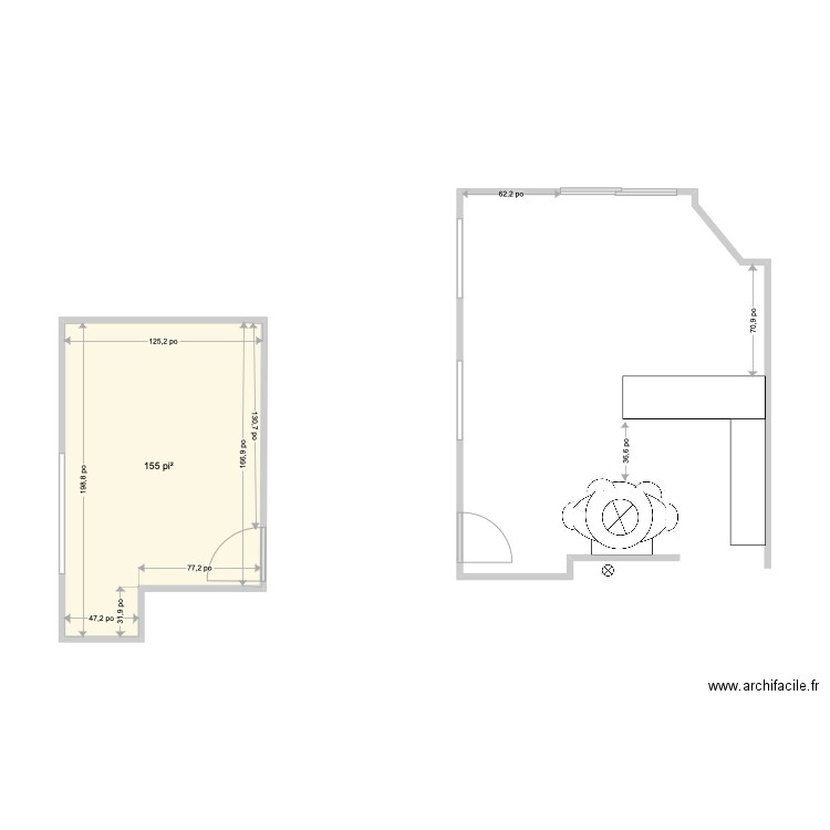 Aude. Plan de 1 pièce et 14 m2